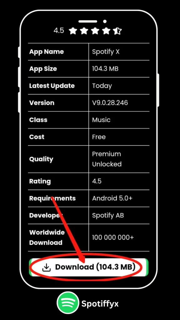 Spotify X APK Screenshot of Download Button